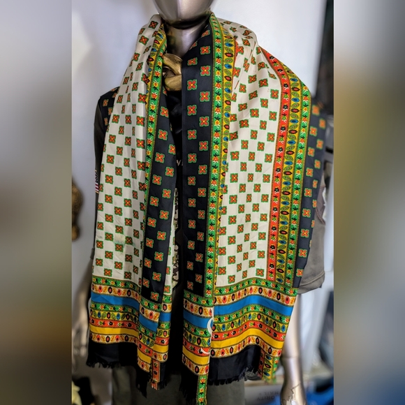 YSL Yves Saint Laurent Vintage Stripe 100% Silk Scarf Wrap...